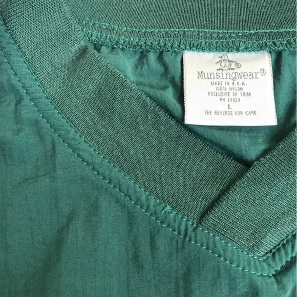 Vintage Munsingwear Lancaster Leaf V Neck Pullover Green Windbreaker Men Large